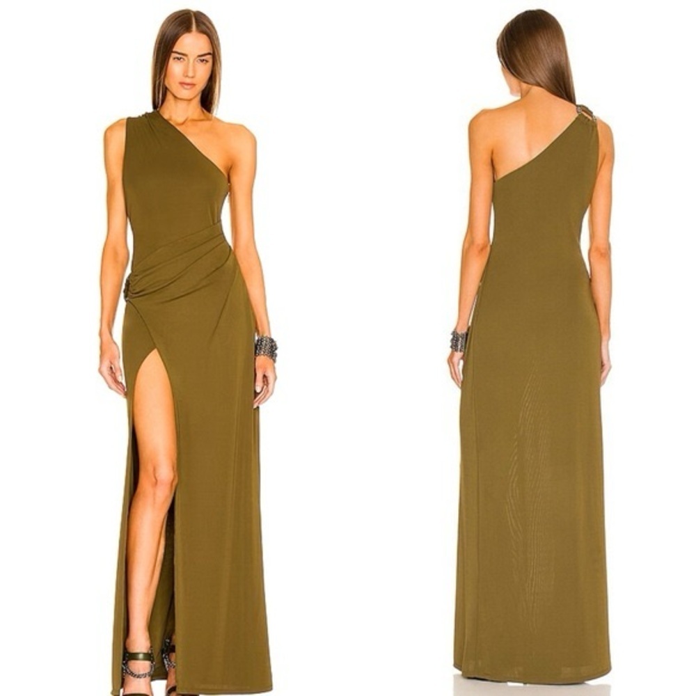 DUNDAS x Revolve Olive Chain Ring One-Shoulder Maxi Dress NWT Size‎ S